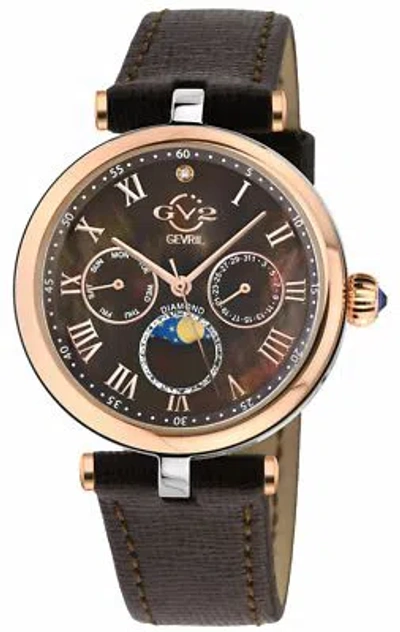 Pre-owned Gv2 By Gevril Women 12511.l Florence Swiss Quartz Moonphase Brown Mop Dial Watch