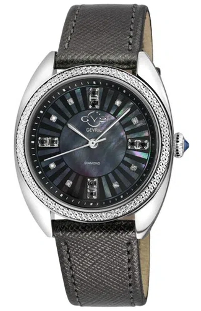Pre-owned Gv2 By Gevril Women's 13100 Palermo Diamond Black Mop Dial Leather Swiss Watch