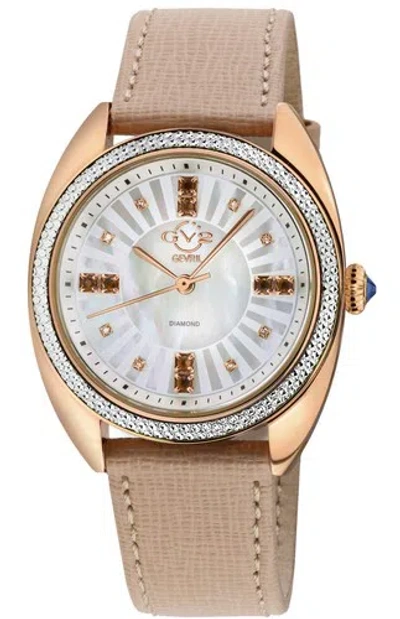 Pre-owned Gv2 By Gevril Women's 13103 Palermo Diamond Mop Dial Tan Leather Swiss Watch