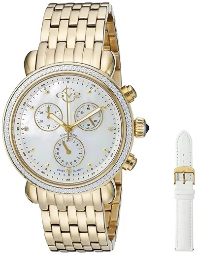 Pre-owned Gv2 By Gevril Women's 9806 Marsala Diamond Chronograph Gold Ip Steel Wristwatch
