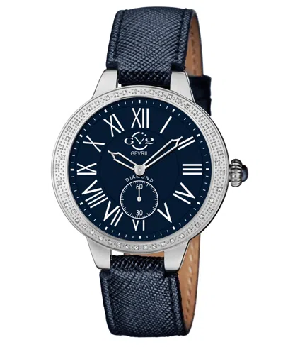 Gv2 By Gevril Women's Astor Swiss Quartz Diamond Accents Blue Genuine Leather Strap Watch 40mm In Gold