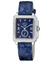 Gv2 By Gevril Women's Bari Tortoise Swiss Quartz Diamond Accents Blue Handmade Italian Leather Strap Watch 34mm X In Silver