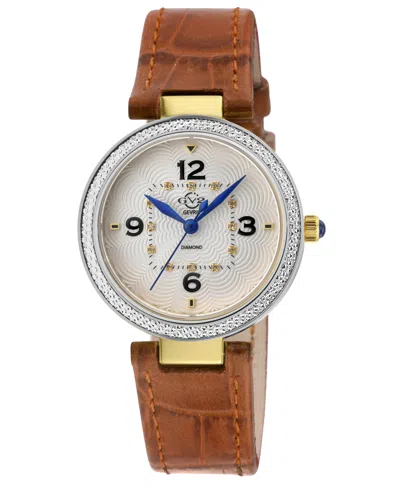Gv2 By Gevril Women's Piemonte Swiss Quartz Diamond Accents Light Brown Italian Leather Strap Watch 36mm In Two Tone Gold