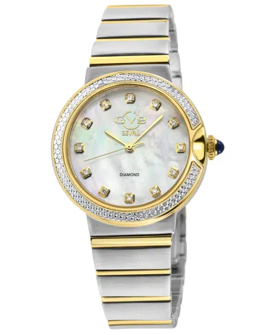 Gv2 By Gevril Women's Sorrento Swiss Quartz Diamond Accents Two-toned Ss Ipyg Stainless Steel Bracelet Watch 32mm In Silver