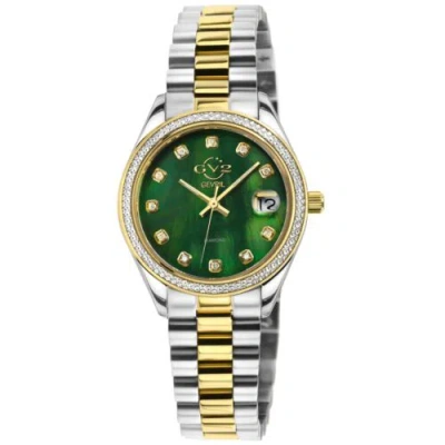 Pre-owned Gv2 By Gevril Womens 12428b Turin Diamond Green Mop Dial Two-tone Ip Steel Watc