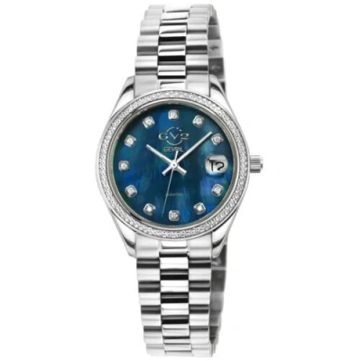 Pre-owned Gv2 By Gevril Womens 12429b Turin Diamond Blue Mop Dial Swiss Quartz Steel Watch