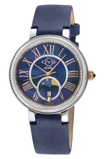 Gv2 Genoa Diamond Embellished Leather Strap Watch, 37mm In Blue