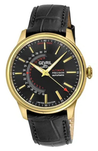 Gv2 Guggenheim Automatic Croc Embossed Leather Strap Watch, 44mm In Black