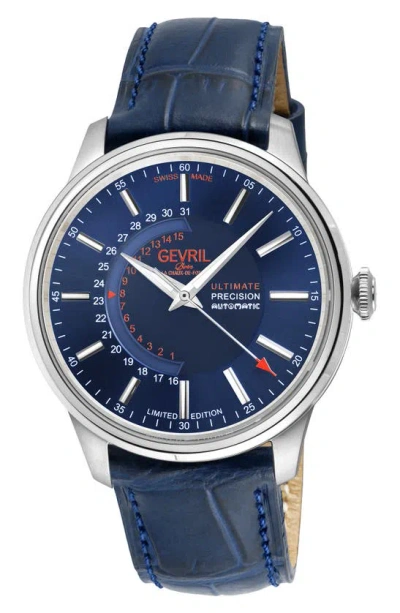 Gv2 Guggenheim Swiss Automatic Croc Embossed Leather Strap Watch, 44mm In Blue