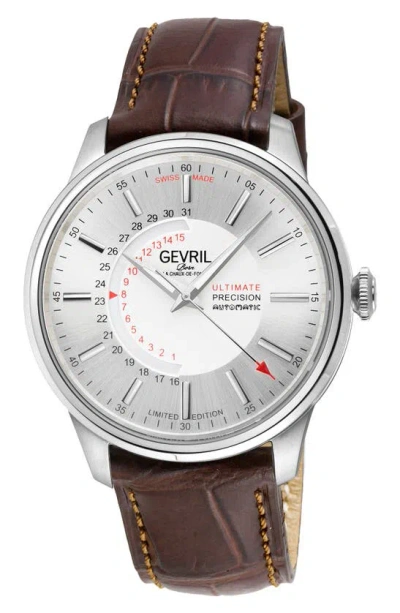 Gv2 Guggenheim Swiss Automatic Croc Embossed Leather Strap Watch, 44mm In Brown