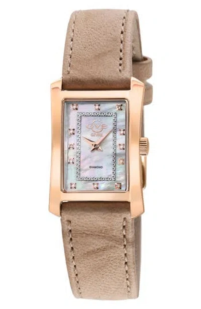 Gv2 Luino Diamond Embellished Leather Strap Watch, 23mm X 29mm In Beige