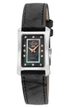 Gv2 Luino Diamond Embellished Leather Strap Watch, 23mm X 29mm In Black