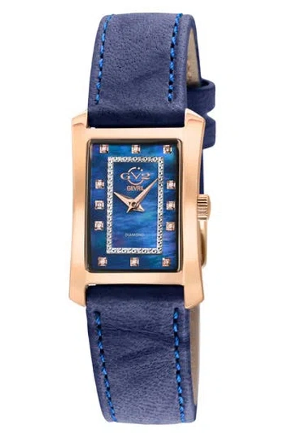 Gv2 Luino Diamond Embellished Leather Strap Watch, 23mm X 29mm In Blue