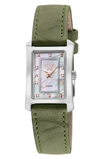 Gv2 Luino Diamond Embellished Leather Strap Watch, 23mm X 29mm In Green