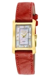 Gv2 Luino Diamond Embellished Leather Strap Watch, 23mm X 29mm In Red