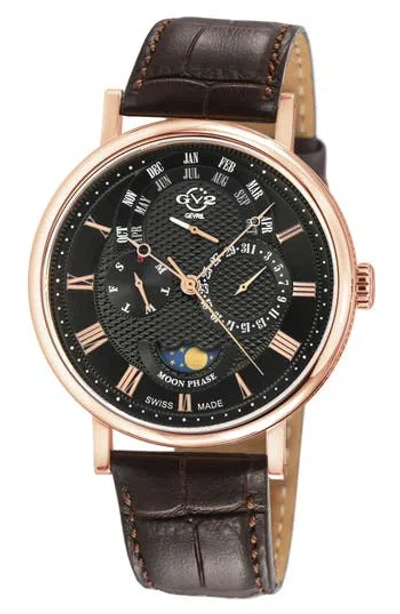 Gv2 Maestro Croc Embossed Leather Strap Watch, 42mm In Black