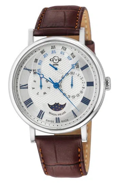Gv2 Maestro Croc Embossed Leather Strap Watch, 42mm In Brown
