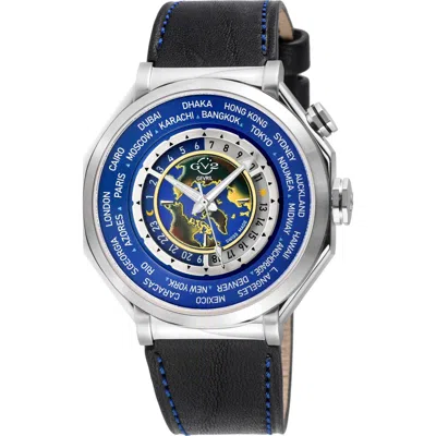 Gv2 Marchese Worldtimer Leather Strap Watch, 44mm In Blue