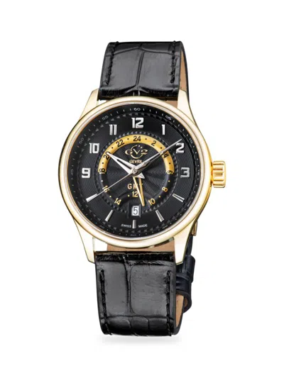 Gv2 Men's Giromondo 42mm Ip Stainless Steel & Leather Strap Watch In Black