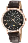 Gv2 Men's Maestro Iprg Case, Black Textured Dial, Dark Brown Handmade Italian Leather Strap.