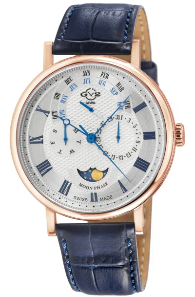 Gv2 Men's Maestro Iprg Case, White Textured Dial, Blue Handmade Italian Leather Strap.