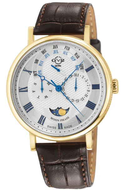 Gv2 Men's Maestro Ipyg Case, White Textured Dial, Dark Brown Handmade Italian Leather Strap.