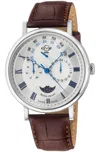 Gv2 Men's Maestro Ss Case, Whitetextured Dial, Brown Handmade Italian Leather Strap.