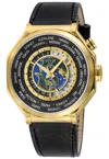 Gv2 Men's Marchese 4 Time Zones Ipyg Case, Black/gold Dial, Genuine Italian Black Leather Strap