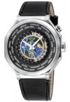 Gv2 Men's Marchese 4 Time Zones Stainless Steel Case, Black Dial, Genuine Italian Brown Leather Strap