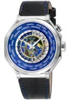 Gv2 Men's Marchese 4 Time Zones Stainless Steel Case, Blue Dial, Genuine Italian Blue Leather Strap With