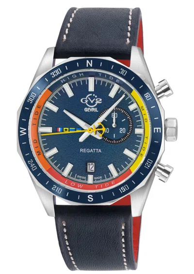 Gv2 Men's Regatta 316l Ss Case, Ceramic Blue Top Ring, Blue Dial, Blue Counter, Blue Handmade Italian Le