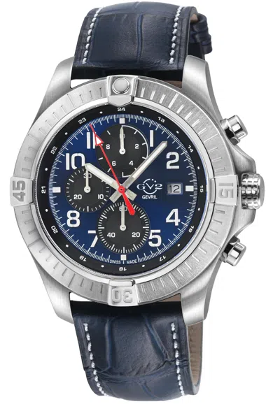 Gv2 Men's T38 Ss Case, Enamel Blue Dial With White Print, 3 Black Sub Dial, Black/white Stitching Handma In Multi