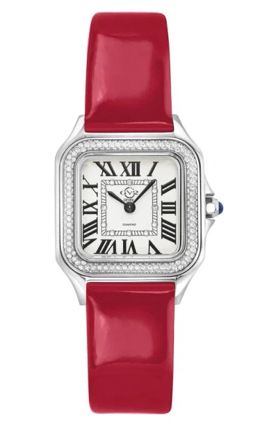 Gv2 Milan Diamond Leather Strap Watch, 27.5mm In Red