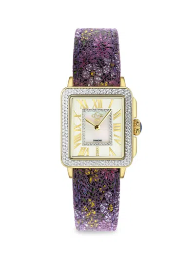 Gv2 Padova 30mm Saphhire Crystal & Floral Leather Strap Watch In Purple