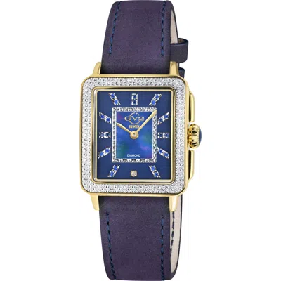 Gv2 Padova Gemstone & Diamond Leather Strap Watch, 27 Mm X 30 Mm In Blue