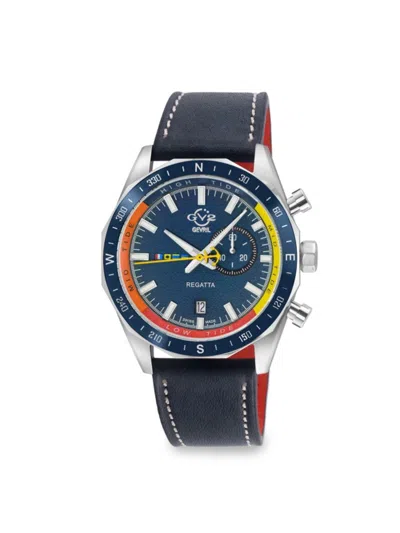 Gv2 Regatta Stainless Steel & Leather-strap Watch/42mm In Blue
