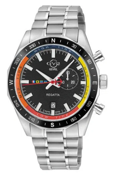 Gv2 Regatta Stainless Steel Swiss Quartz Bracelet Watch, 42mm In Black/stainless Steel