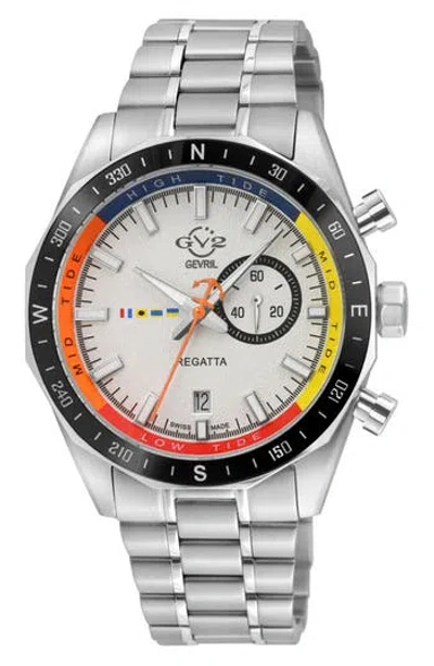Gv2 Regatta Stainless Steel Swiss Quartz Bracelet Watch, 42mm In White/stainless Steel