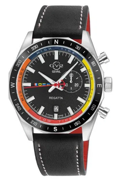 Gv2 Regatta Stainless Steel Swiss Quartz Leather Strap Watch, 42mm In Black