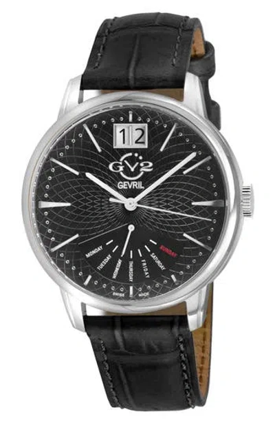 Gv2 Rovescio Croc Embossed Leather Strap Watch, 42mm In Black