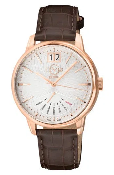 Gv2 Rovescio Croc Embossed Leather Strap Watch, 42mm In Brown
