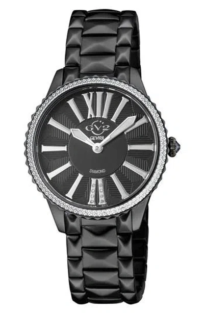 Gv2 Siena Genuine Diamond Stainless Steel Bracelet Watch, 37mm In Black