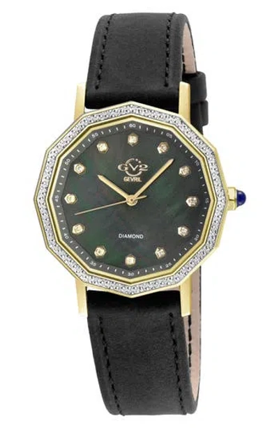 Gv2 Spello Ii Diamond Dial Leather Strap Watch, 36mm In Black