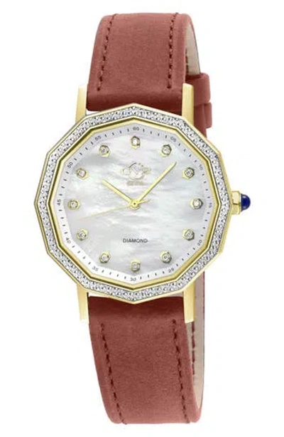 Gv2 Spello Ii Diamond Dial Leather Strap Watch, 36mm In Brown