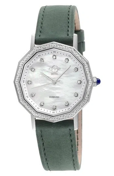 Gv2 Spello Ii Diamond Dial Leather Strap Watch, 36mm In Green