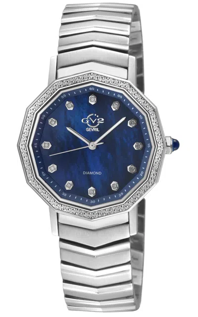 Gv2 Spello Ii Women's Ss Case, Blue Mop Dial, Ss Bracelet Watch In Silver