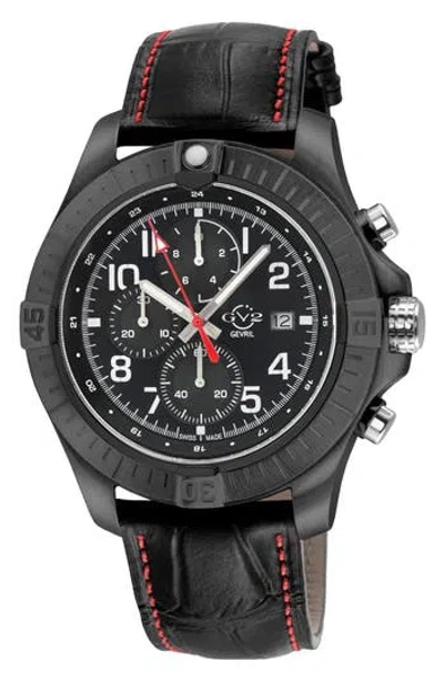 Gv2 T38 Chronograph Croc Embossed Leather Strap Watch, 45mm In Black