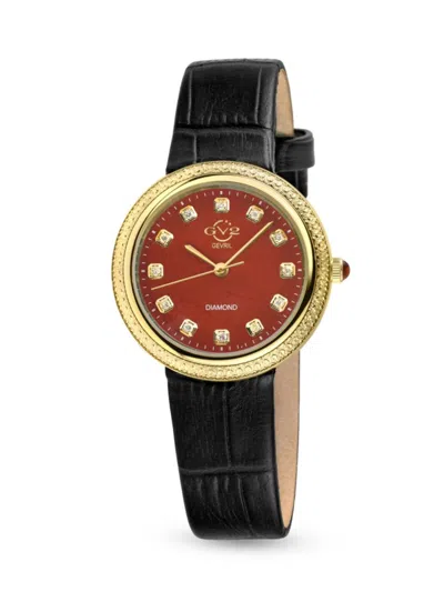 Gv2 Women's Arezzo 33mm Stainless Steel, Jasper, Diamond & Leather Strap Watch In Red