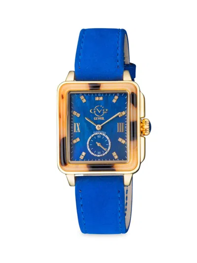 Gv2 Women's Bari Tortoise 30mm Stainless Steel, Mother Of Pearl & Diamond Suede Strap Watch In Blue
