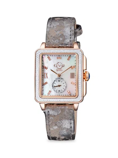 Gv2 Women's Bari Tortoise 30mm Stainless Steel, Mother Of Pearl & Diamond Suede Strap Watch In Sapphire
